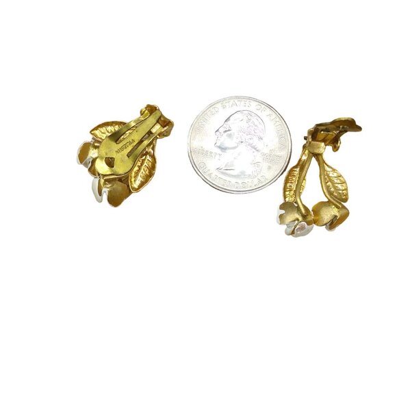 Vintage Austria Yellow Roses Earrings, Clip On Metal Enamel Flowers Floral, Rose - Picture 5 of 5